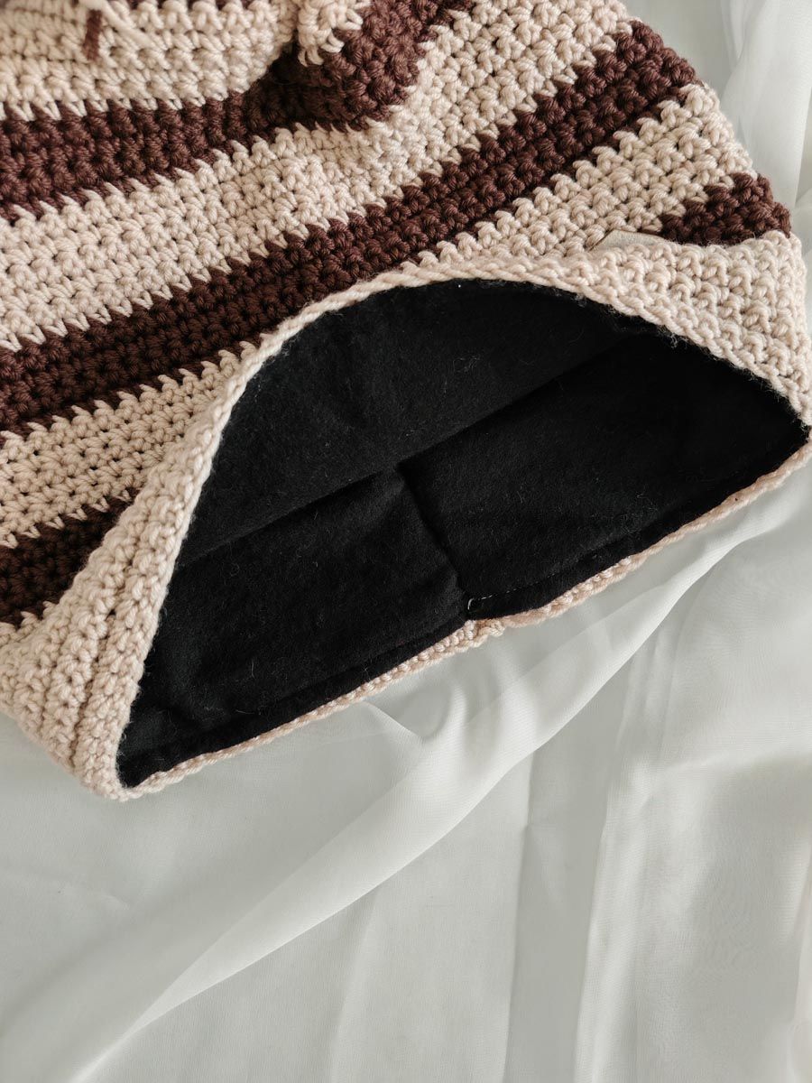 Crochet Beanie – Cuffia Uncinetto - Height  23 CM X CIRC. 56 CM - Righe Marrone