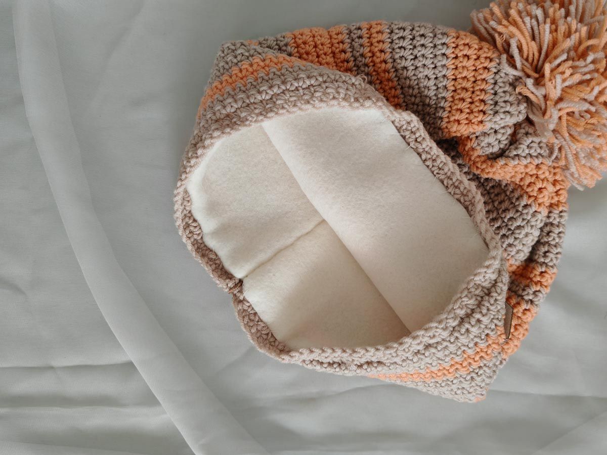 Crochet Beanie – Cuffia Uncinetto - Height  23 CM X CIRC. 54 CM - Righe arancio