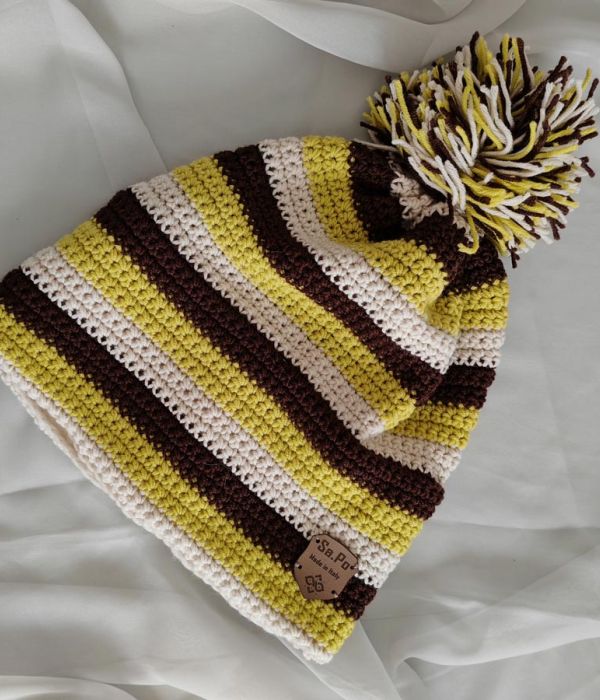 Cuffia Uncinetto - H. 23 CM X CIRC. 54 CM - Righe gialle