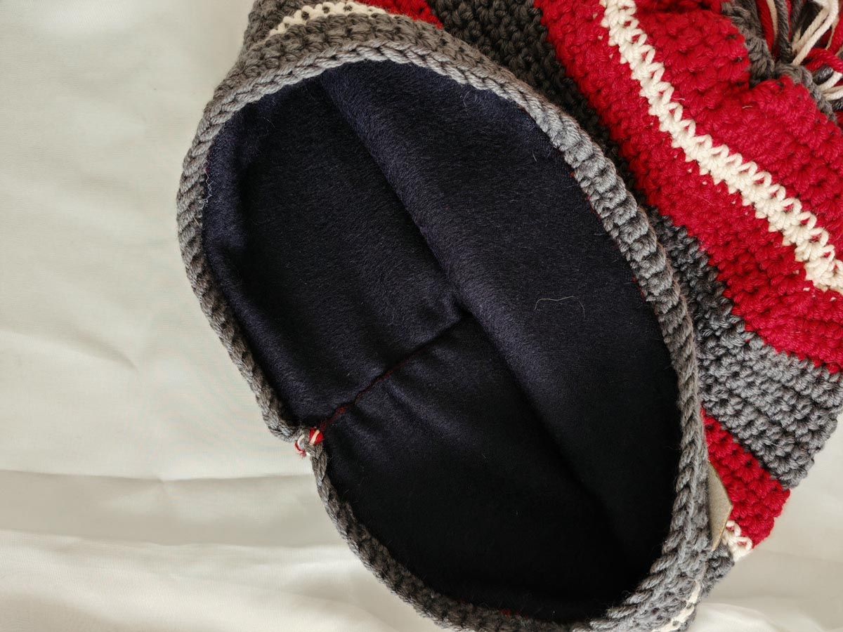 Crochet Beanie – Cuffia Uncinetto - Height  23 CM X CIRC. 58 CM - Righe rosso