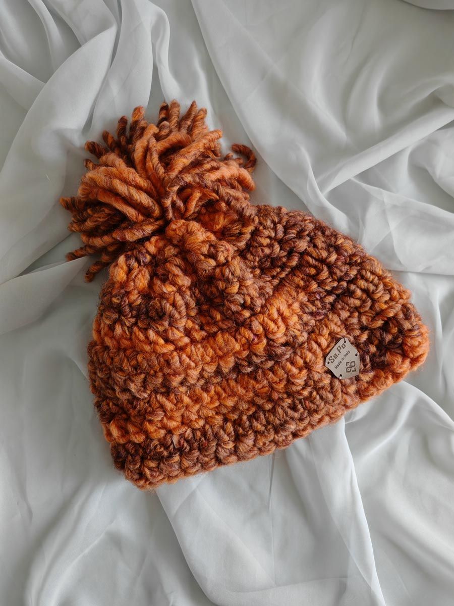 Crochet Beanie – Cuffia Uncinetto - Height  23 CM X CIRC. 58 CM - Arancio