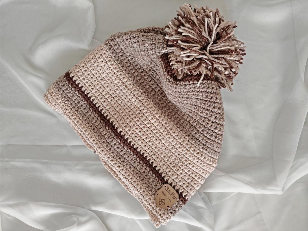 Crochet Beanie – Cuffia Uncinetto - Height  23 CM X CIRC. 56 CM - Beige
