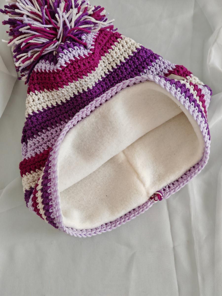 Crochet Beanie – Cuffia Uncinetto - Height  23 CM X CIRC. 54 CM - Righe viola