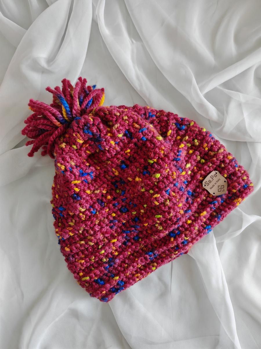 Crochet Beanie – Cuffia Uncinetto - Height  23 CM X CIRC. 58 CM - Rosa